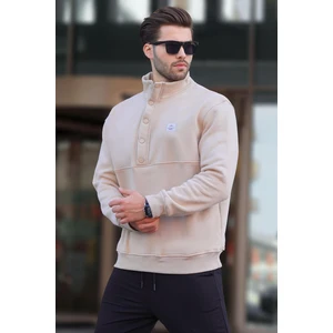 Bej Dik Yakalı Düğme Detaylı Erkek Sweatshirt 7060