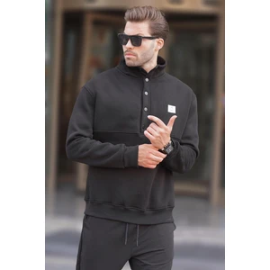 Siyah Dik Yakalı Düğme Detaylı Erkek Sweatshirt 7060