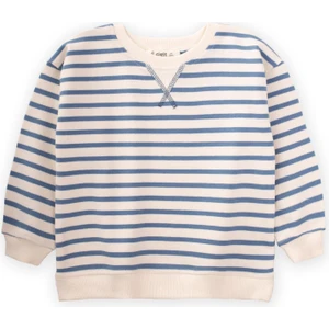 Çizgili Karyoka Detaylı Mevsimlik Sweat 2-12 Yaş Indigo Mavi