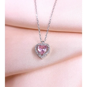 Vüs Jewel Gümüş Pembe Kalpli Kolye Rodyumlu & Işıklı Kutuda