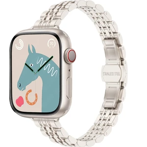 Apple Watch Seri SE/10/9/8/7/6/5/4/3 ile Uyumlu 42MM-41MM-40MM-38MM Çelik İnce Jubilee Kordon Starlight