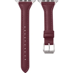 Apple Watch Seri SE/11/10/9/8/7/6/5/4/3 ile Uyumlu 42MM- 41MM-40MM-38MM İnce Deri Kordon Mürdüm