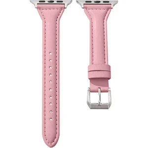 Apple Watch Seri SE/11/10/9/8/7/6/5/4/3 ile Uyumlu 42MM- 41MM-40MM-38MM İnce Deri Kordon Pembe