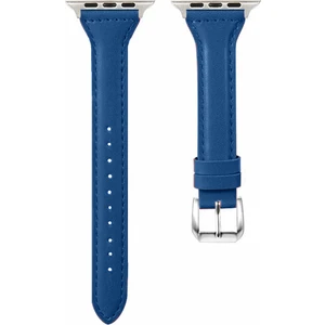 Apple Watch Seri SE/11/10/9/8/7/6/5/4/3 ile Uyumlu 42MM- 41MM-40MM-38MM İnce Deri Kordon Mavi