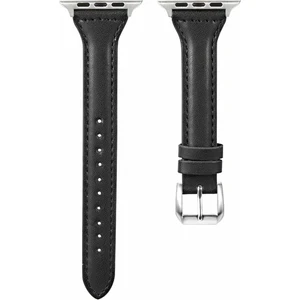 Apple Watch Seri SE/11/10/9/8/7/6/5/4/3 ile Uyumlu  42MM- 41MM-40MM-38MM İnce Deri Kordon Siyah