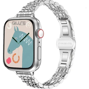 Apple Watch Seri SE/11/10/9/8/7/6/5/3 ile Uyumlu 42MM-41MM-40MM-38MM Çelik İnce Jubilee Kordon Gümüş