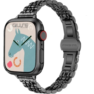 Apple Watch Seri SE/11/10/9/8/7/6/5/3 ile Uyumlu 42MM-41MM-40MM-38MM Çelik İnce Jubilee Kordon Siyah