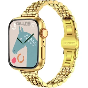 Apple Watch Seri SE/11/10/9/8/7/6/5/3 ile Uyumlu 42MM-41MM-40MM-38MM Çelik İnce Jubilee Kordon Gold