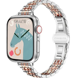 Apple Watch Seri SE/11/10/9/8/7/6/5/3 ile Uyumlu 42MM-41MM-40MM-38MM Çelik İnce Jubilee Kordon Gümüş / Rose