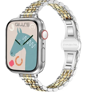 Apple Watch Seri SE/10/9/8/7/6/5/4/3 ile Uyumlu 42MM-41MM-40MM-38MM Çelik İnce Jubilee Kordon Gümüş / Gold