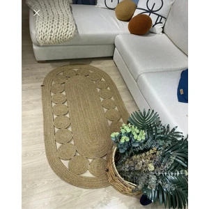 Hasır Jüt Halı El Örgüsü Halı Kilim Yıkanabilir Çift Taraflı Oval