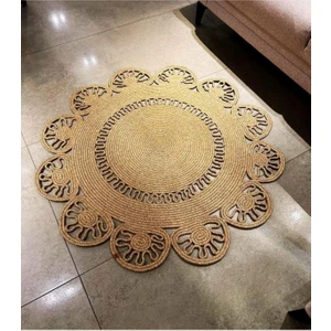 Hasır Jüt Halı El Örgüsü Halı Kilim Yıkanabilir Çift Taraflı Yuvarlak
