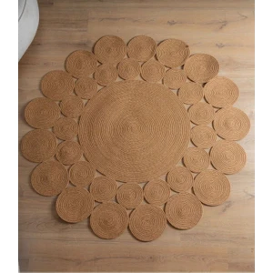 Hasır Jüt Halı El Örgüsü Halı Kilim Yıkanabilir Çift Taraflı Yuvarlak