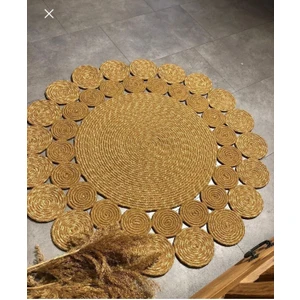 Hasır Jüt Halı El Örgüsü Halı Kilim Yıkanabilir Çift Taraflı Yuvarlak
