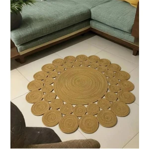 Hasır Jüt Halı El Örgüsü Halı Kilim Yıkanabilir Çift Taraflı Yuvarlak