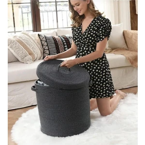 My Doğa Store Jüt Hasır Sepet Düzenleyici Oyuncak Çamaşır Sepeti Kapaklı