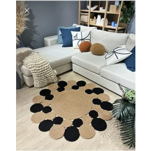 Hasır Jüt Halı El Örgüsü Halı Kilim Yıkanabilir Çift Taraflı Yuvarlak