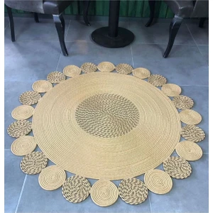 Hasır Jüt Halı El Örgüsü Halı Kilim Yıkanabilir Çift Taraflı Yuvarlak