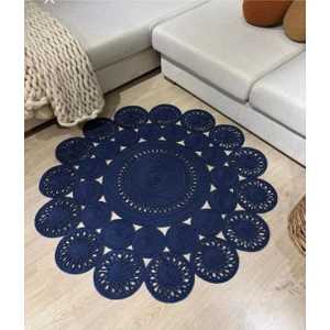 Jüt Hasır El Örgüsü Halı Kilim Yıkanabilir Çift Taraflı Yuvarlak