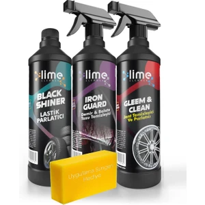 Lime Cleaner Lastik Parlatıcı, Demir ve Balata Tozu Temizleyici, Jant Temizleyici ve Parlatıcı 3'lü Avantajlı Set Paket