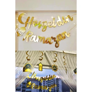 Led Işıklı Hoşgeldin Ramazan Yazısı 6 Parça Tavan Süsü 1,70x26 cm Dini Süsleme Seti
