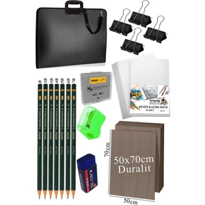 50X70 Resim Çantası Seti 1 Paket Fatih Karakalem 50X70 Proje Çantası Duralit Resim Kağıdı Dereceli Resim Kağıdı Hamur Silgi