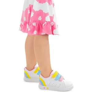 Kiko Kids Lunce Cırtlı Işıklı Kız Bebek Spor Ayakkabı Beyaz - Pembe
