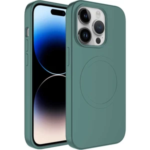 BBS Teknoloji Grup Apple iPhone 14 Pro Max Kılıf Magsafe Wireless Şarj Özellikli Pastel Renk Silikon Plas Kapak - Koyu Yeşil