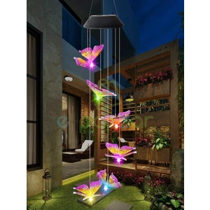 Multicolor Renk Geçişli Sevimli Kelebekler 6 Sarkıt Solar Panelli Bahçe Veranda Dekoratif LED Işık