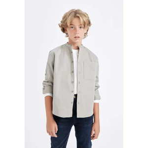 Erkek Çocuk Oversize Geniş Kalıp Dik Yaka Twill Uzun Kollu Gömlek C7524A824AU