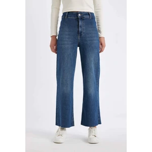 Culotte Yüksek Bel Kısa Geniş Paça Jean Yıkamalı Pantolon D4327AX24AU