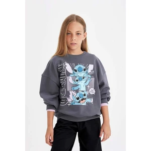 Kız Çocuk Disney Lilo & Stitch Oversize Geniş Kalıp Bisiklet Yaka Sweatshirt C9515A824AU