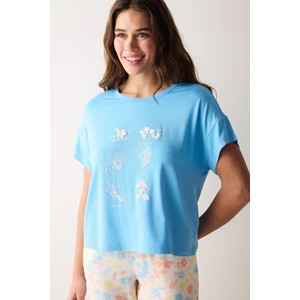 Hannah Mavi Tişört Pijama Üstü