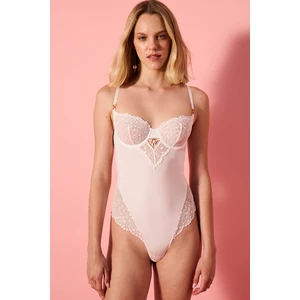 Lace Dantel Detaylı Kırık Beyaz Bodysuit