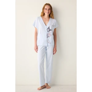 Sanrio Açık Mavi Gömlek Pantolon Pijama Takımı