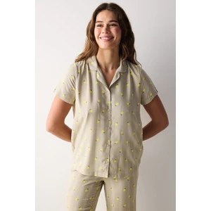 Limon Desenli Açık Yeşil Gömlek Pantolon Pijama Takımı