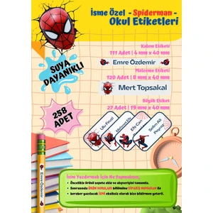 Ceres Studio Okul Etiketi Kalem Defter Kişiye Özel Isim Yazılabilen Etiket 258 Adet Spiderman