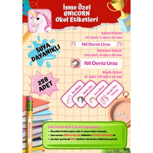 Ceres Studio Okul Etiketi Kalem Defter Kişiye Özel Isim Yazılabilen Etiket 258 Adet Unicorn