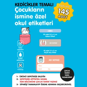 Kedicikler Temalı Isme Özel Okul Etiketi