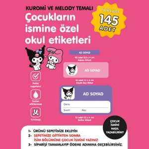 Kuromi ve Melodi Temalı Isme Özel Okul Etiketi
