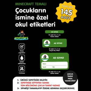 Mıne Craft Temalı Isme Özel Okul Etiketi