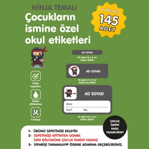 Ninja Temalı Isme Özel Okul Etiketi