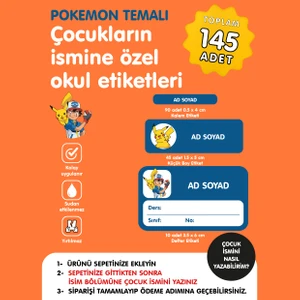Pokemon Temalı Isme Özel Okul Etiketi