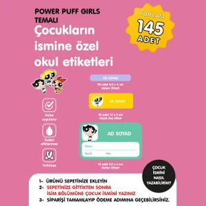 Power Puff Temalı Isme Özel Okul Etiketi