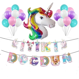 Karakter Unicorn Uzar Yazılı Doğum Günü Süsü Unicorn Balon Doğum Günü Parti Seti