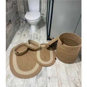 Jüt,hasır,6 Lı,banyo Paspas Takımı,bohem Tarzı Banyo Takımı,iskandinav Paspas/sepet