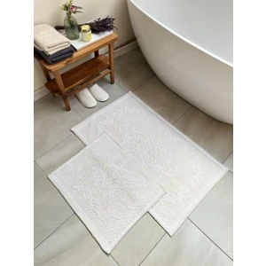 Raya Damask  Doğal Pamuklu 2'li Banyo Paspas Seti 60X100+50X60 cm - Beyaz