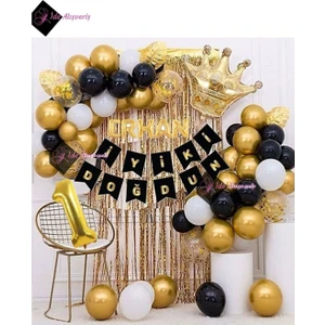 5 Harfli Isim ve 1 Yaş, Kral Taçlı Balon Zinciri Doğum Günü Seti Iyi Ki Doğdun Doğum Günü Lüks Set