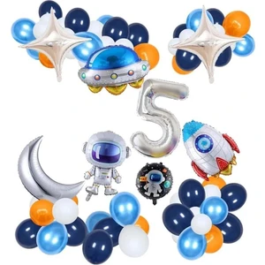 Uzay Temalı Doğum Günü Seti 5 Yaş; Folyolu, 40 Lateks Balon, Balon Zinciri, Balon Bandı