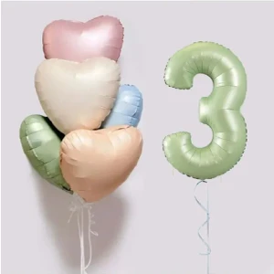 5 Adet Retro Kalp Folyo Balon Buketi Seti  Su Yeşili Rakam Folyo Balon  Doğum Günü Balon Seti Süsü